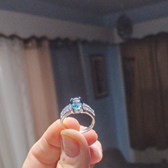 Elegant Gold Plated Topaz and Blue Tanzanite Gemstones Channel Ring - Picture 2 of 4